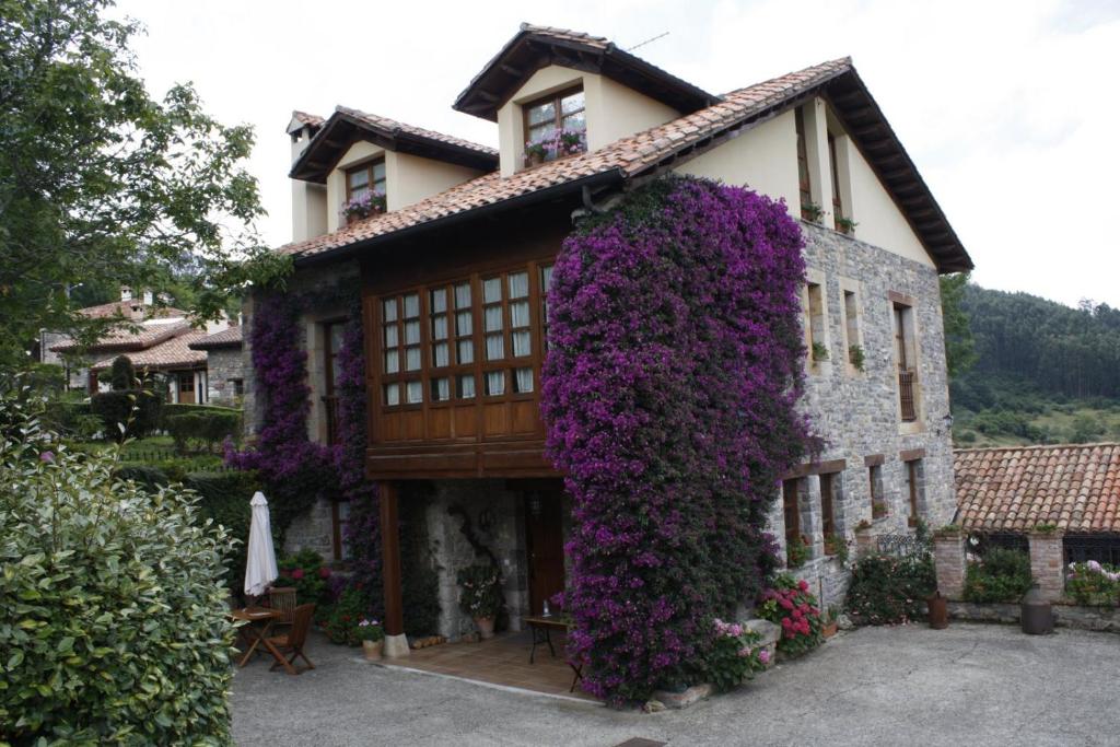 casa rural de aldea en asturias cubierta por buganvilla