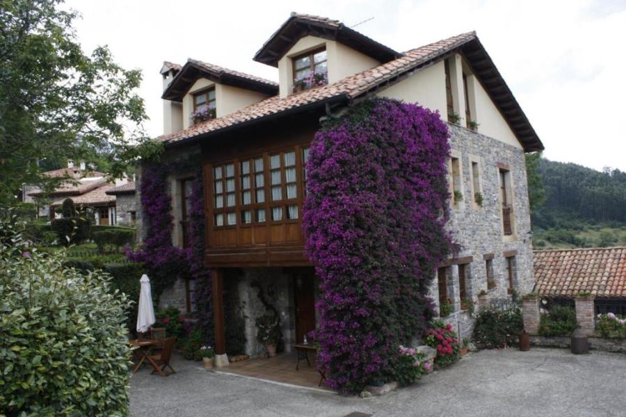 casa rural de aldea en asturias cubierta por buganvilla